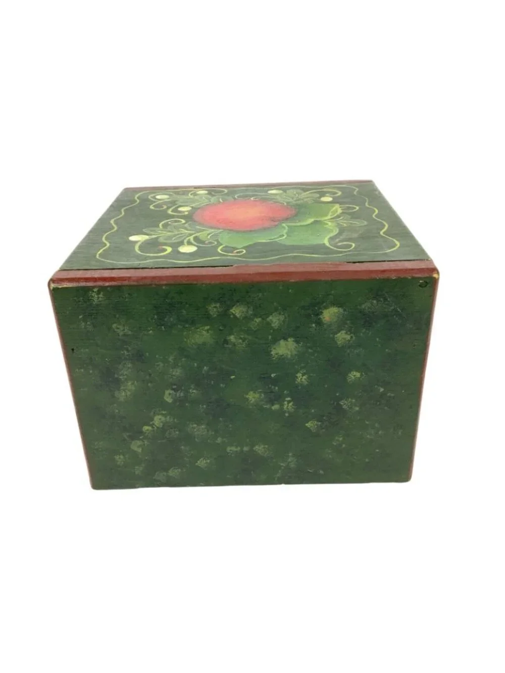 Hand Painted Wood Recipe Box Card File Apple Green Red Country Kitchen Farmhouse